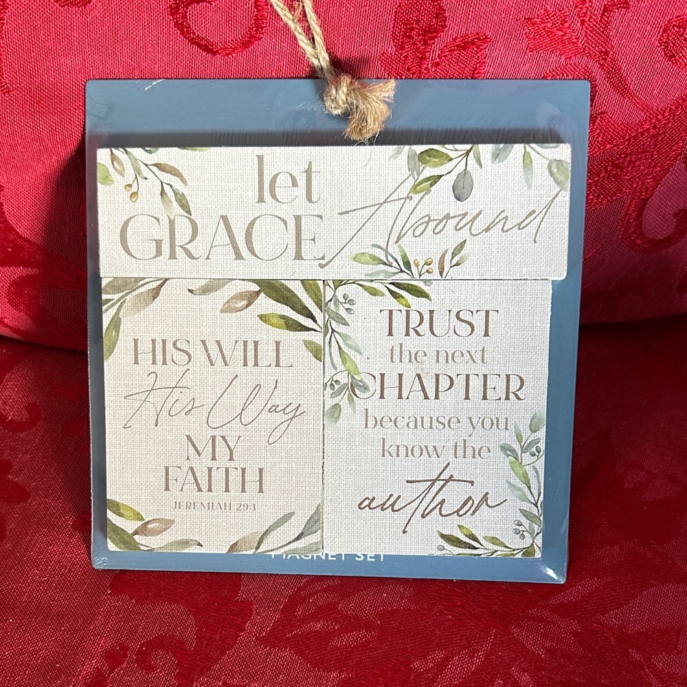 Inspirational 3 piece Magnet Set with Green, Blue and Cream Accents